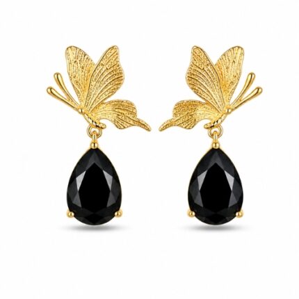 Butterfly Drop Black Stone Earrings