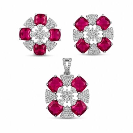 Ruby Blossom Designer Necklace Set