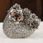 Vintage Floral Silver Potli Clutch Purse for Women | Designer Wedding Handbag - Image 2