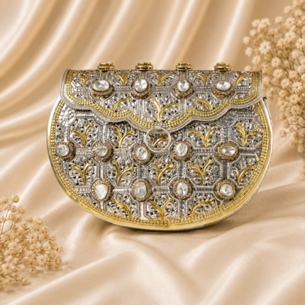 Royal Silver Filigree Bridal Clutch Purse with Crystal Embellishments