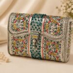 Handcrafted Floral Silver Clutch Purse | Designer Ethnic Party Handbag