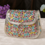Handcrafted Floral Silver Clutch Purse | Premium Designer Ethnic Handbag - Image 2