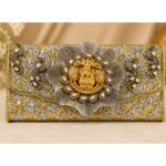 Designer Lakshmi Peacock Silver Clutch Purse for Women | Premium Bridal Wedding Handbag