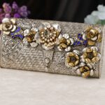 Luxury Handcrafted Floral Silver Clutch Purse | Premium Designer Ethnic Handbag - Image 2