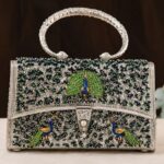 Royal Peacock Handcrafted Metal Clutch Purse with Top Handle - Image 2