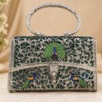 Royal Peacock Handcrafted Metal Clutch Purse with Top Handle