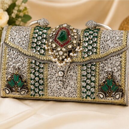 Luxury Handmade Floral Metal Clutch Purse for Women | Designer Ethnic Wedding Handbag