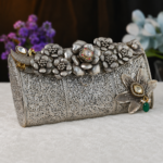 Luxury Handcrafted Floral Silver Designer Clutch Purse for Women - Image 2