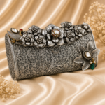 Luxury Handcrafted Floral Silver Designer Clutch Purse for Women