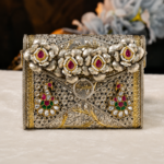 Luxury Peacock Designer Floral Clutch | Antique Silver & Gold Bridal Evening Purse - Image 2