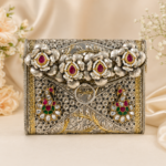 Luxury Peacock Designer Floral Clutch Antique Silver & Gold Bridal Evening Purse
