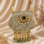 Royal Heritage Silver Filigree Potli Purse with Ruby Accent & Pearl Tassels
