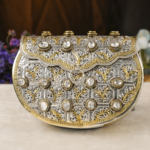 Royal Silver Filigree Bridal Clutch Purse with Crystal Embellishments - Image 2