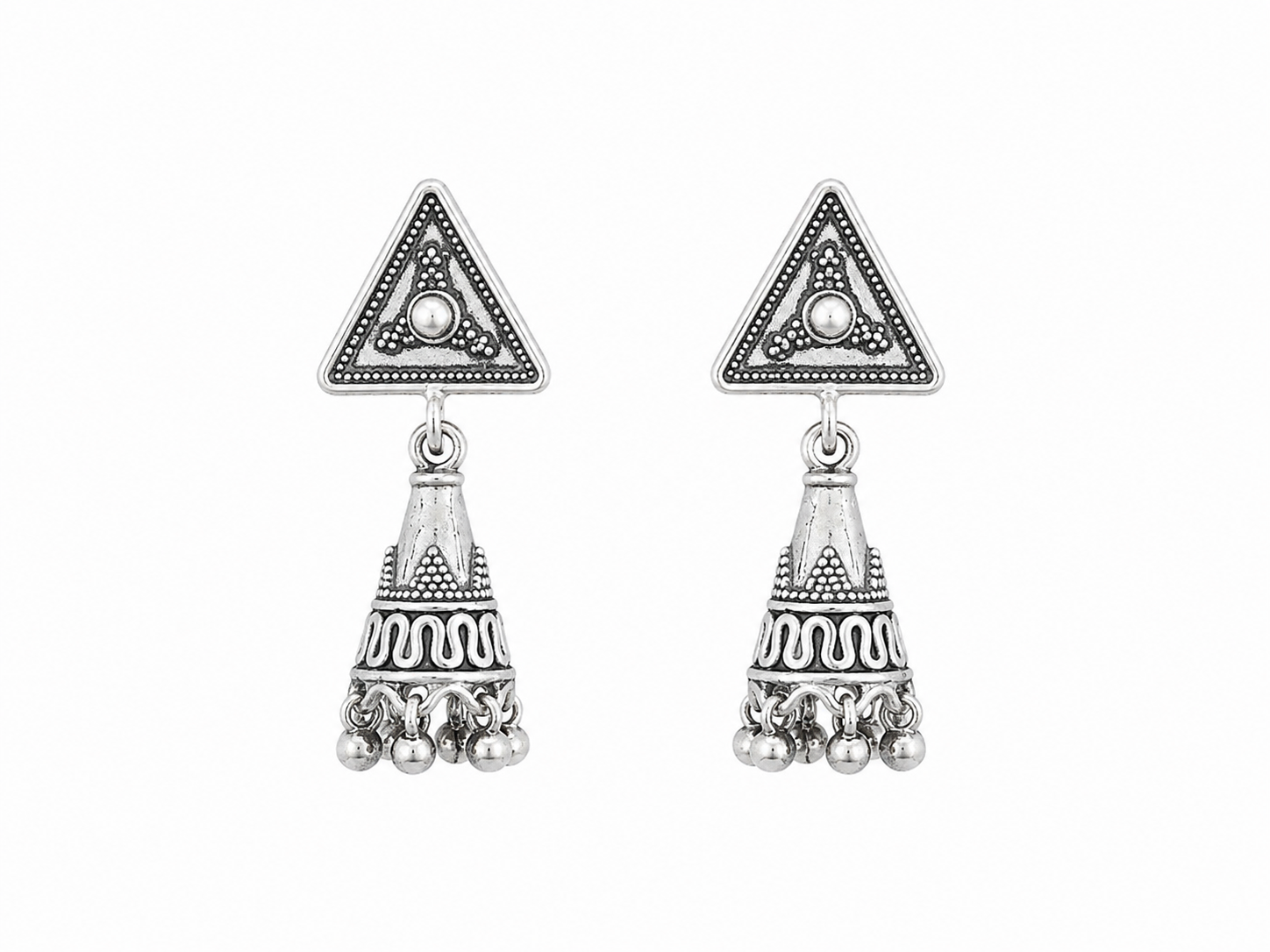 Silver Antique Triangle Jhumki Earrings for Women Silver Triangle Jhumki Earrings