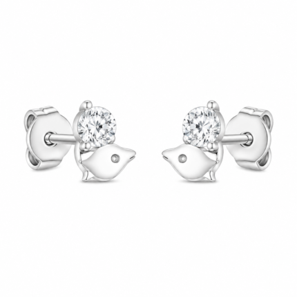 Silver Bird CZ Stud Earrings