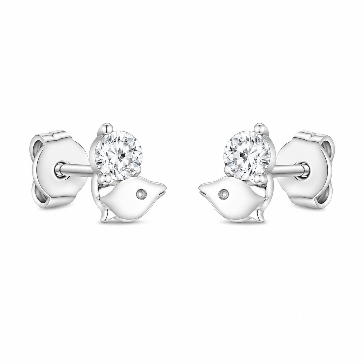 Silver Bird & Round CZ Stud Earrings for Women Silver Bird CZ Stud Earrings