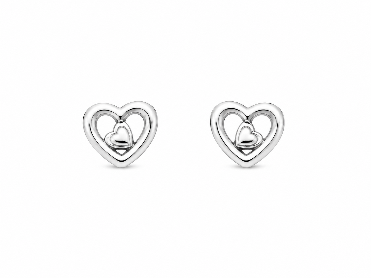 Silver Double Heart Stud Earrings for Women Silver Heart Stud Earrings