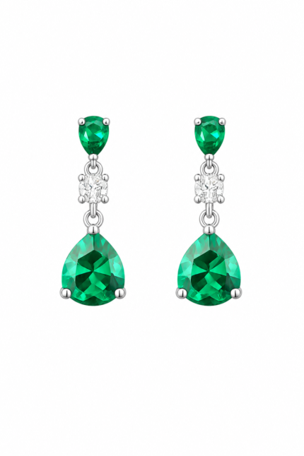 Silver Green Drop Earrings