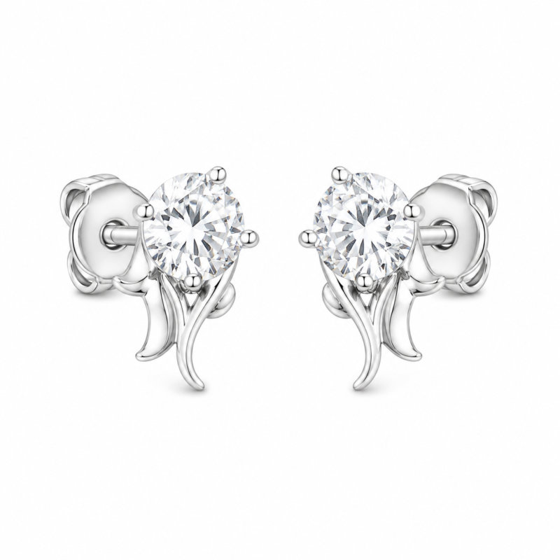 Silver Floral CZ Stud Earrings
