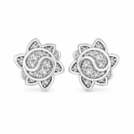 Silver Floral Swirl CZ Stud Earrings