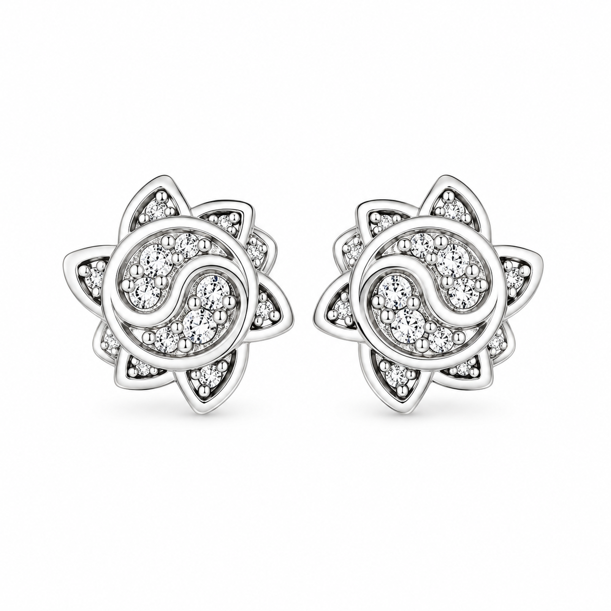Silver Floral Swirl CZ Stud Earrings Silver Floral Swirl CZ Stud Earrings