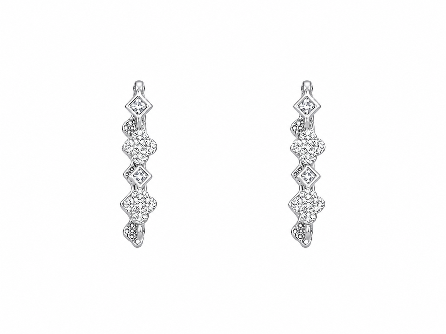 Silver Geometric Floral Drop Earrings for Women Silver Floral Drop Earrings