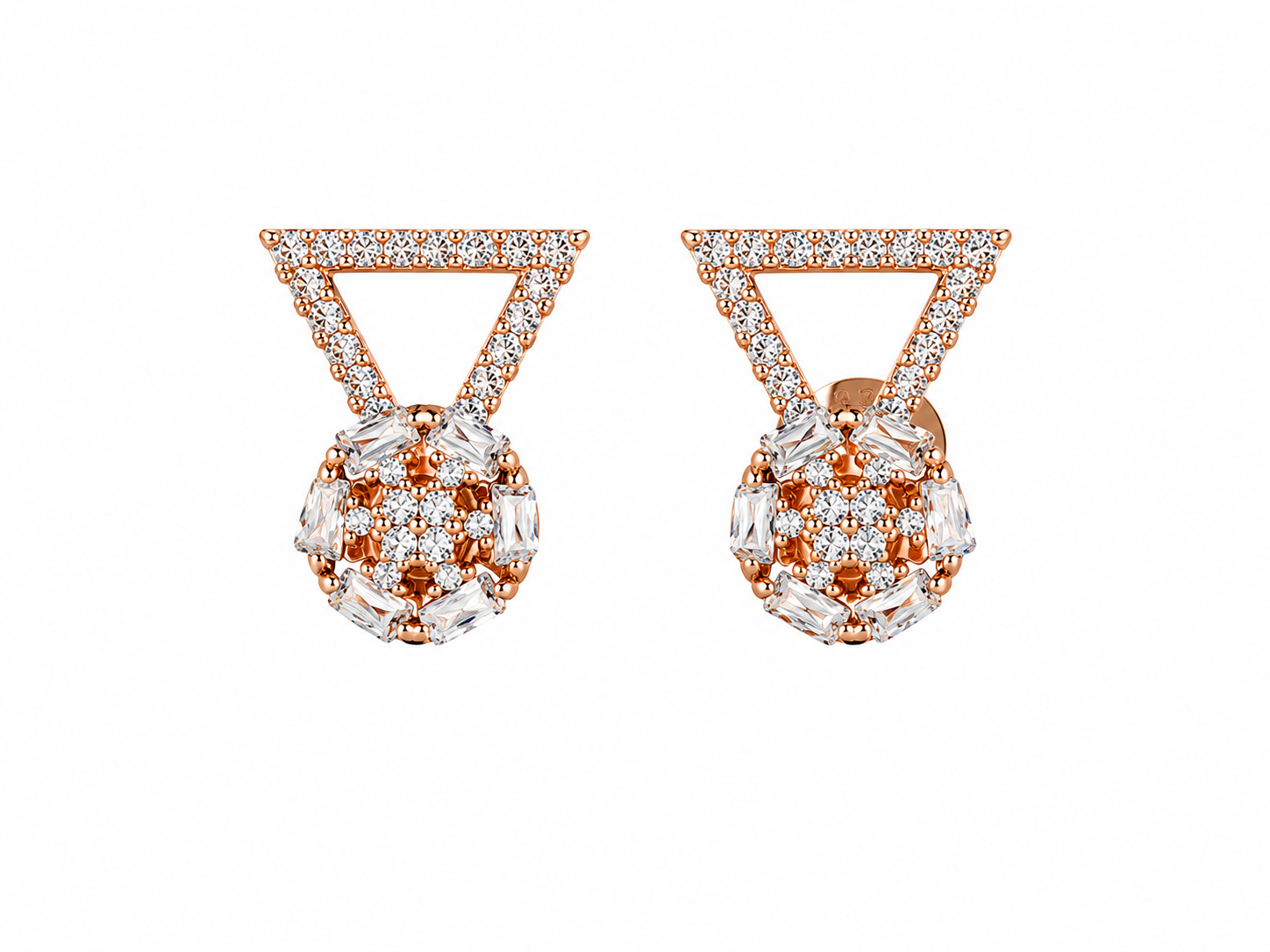 Silver Geometric Triangle Stud Earrings with CZ Stones Silver Triangle Stud Earrings