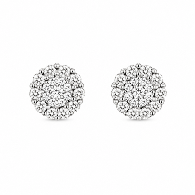 Silver Cluster CZ Stud Earrings