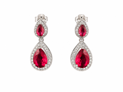 Silver Ruby Drop Earrings