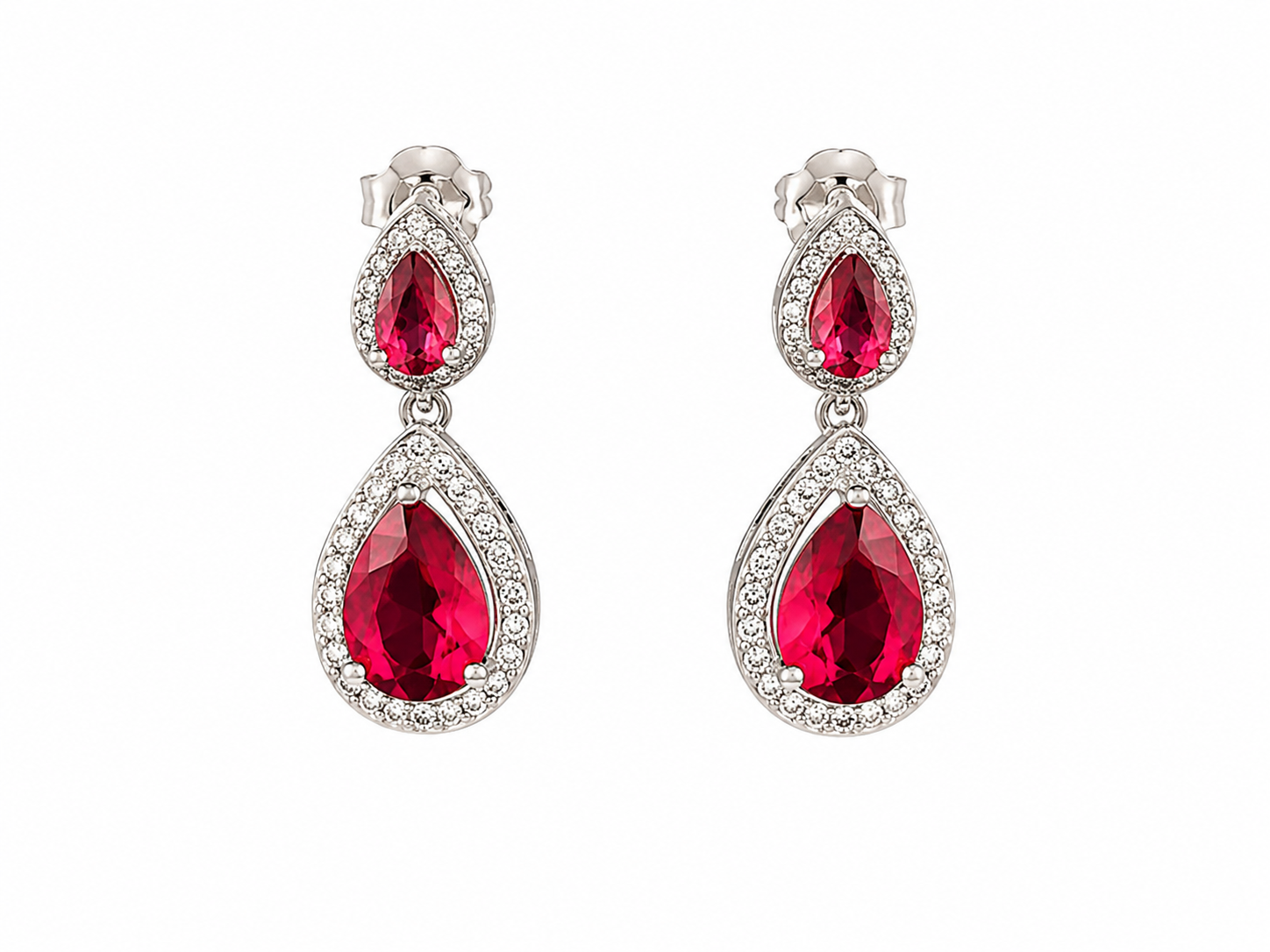 Silver Ruby Red Teardrop Drop Earrings Silver Ruby Drop Earrings