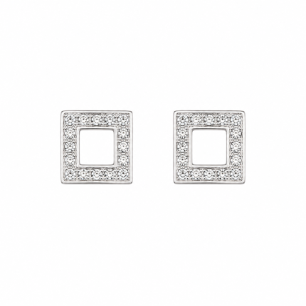 Silver Square Stud Earrings with Cubic Zirconia