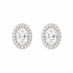 Silver Oval Crystal Stud Earrings