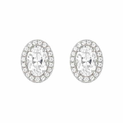 Silver Oval Crystal Stud Earrings