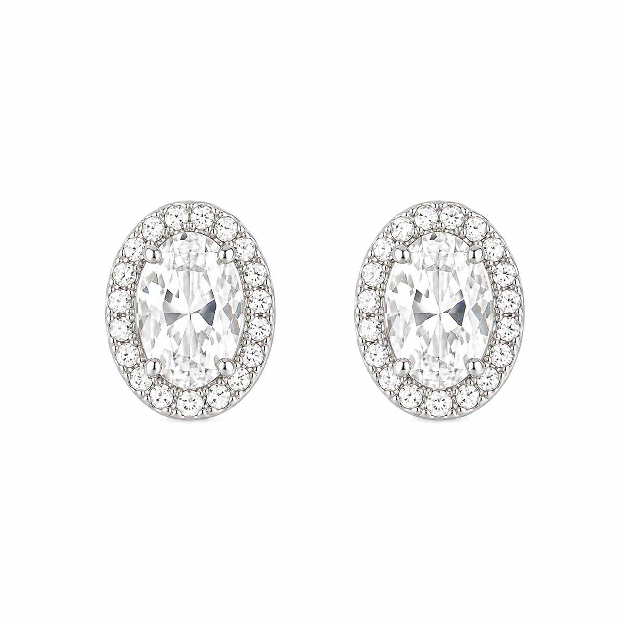 give only earring image Silver Oval Crystal Stud Earrings